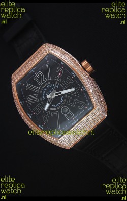 Franck Muller Vanguard Gold Swiss Replica Watch in Black Dial 