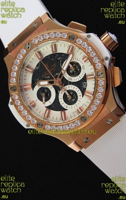 Hublot Big Bang Diamonds Bezel Watch in Pink Gold Case Swiss Replica Watch
