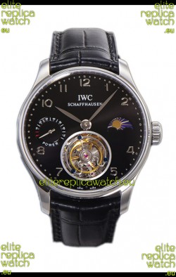 IWC Portugese Hand-Wound Genuine Tourbillon Black Dial Steel Casing Swiss Replica Watch 