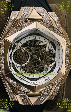 Hublot Big Bang UNICO Sang Bleu II Rose Gold Diamonds 1:1 Mirror Quality Swiss Replica Watch 