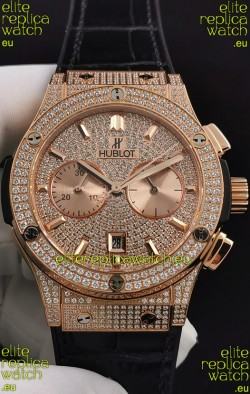 Hublot Classic Fusion Chronograph Rose Gold Diamonds Dial and Casing 1:1 Mirror Replica Watch 