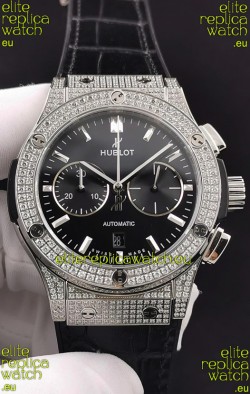 Hublot Classic Fusion Chronograph Steel Diamonds Casing Black Dial 1:1 Mirror Replica Watch 