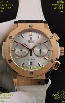 Hublot Classic Fusion Chronograph Rose Gold Casing Steel Dial 1:1 Mirror Replica Watch 