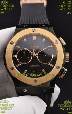 Hublot Classic Fusion Chronograph Ceramic Yellow Gold Bezel Carbon Dial 1:1 Mirror Replica Watch 