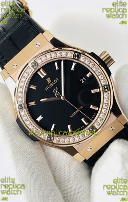 Hublot Classic Fusion Rose Gold Black Dial Swiss Replica Watch 1:1 Mirror Quality 