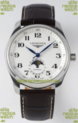 Longines Master Collection Automatic Moonphase White Dial Swiss Replica Watch Leather Strap