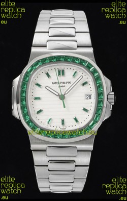 Patek Philippe Nautilus 5711 White Dial 1:1 Mirror Replica in 904L Steel with Rubies Bezel