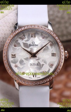 Omega De Ville Floral Dial Swiss Quartz Movement in Two Tone Casing - Steel Dial