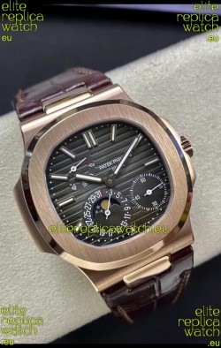 Patek Philippe Nautilus 5712/R 1:1 Quality Swiss Replica Watch in Brown Dial Leather Strap