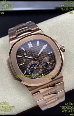 Patek Philippe Nautilus 5712/R 1:1 Quality Swiss Replica Watch in Brown Dial Rose Gold Strap