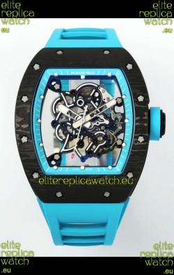 Richard Mille RM055 Black Carbon Casing Blue Rims 1:1 Superclone Genuine Tourbillon Watch 