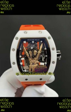 Richard Mille RM66 Flying Genuine Tourbillon White Ceramic Orange Strap Superclone Replica Watch 