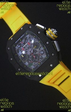 Richard Mille RM011-03 One Piece Black Forged Carbon Case Watch in Yellow Strap