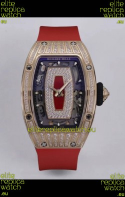 Richard Mille Super Clone RM07-01 Diamonds Paved 904L Rose Gold Casing Automatic Replica Watch