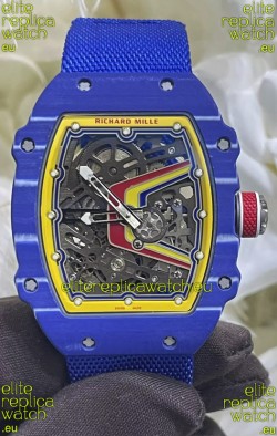 Richard Mille Super Clone RM67-02 Fernando Alonso Blue Carbon TPT 37 Grams Watch Blue Strap