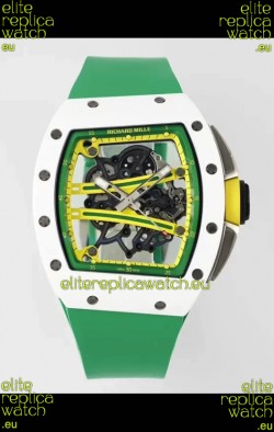 Richard Mille Super Clone RM61-01 White Ceramic Green Strap Swiss Replica Watch