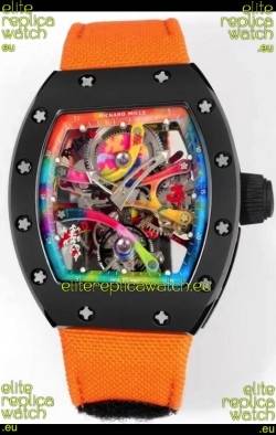Richard Mille Super Clone RM68-01 Black Ceramic Casing Nylon Strap Tourbillon Swiss Replica