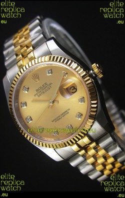 Rolex Datejust Replica Japanese Watch - Two Tone Plating with Gold Dial in 36MM Casing