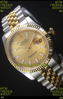 Rolex Datejust Replica Japanese Watch - Two Tone Plating with Gold Dial in 36MM Casing