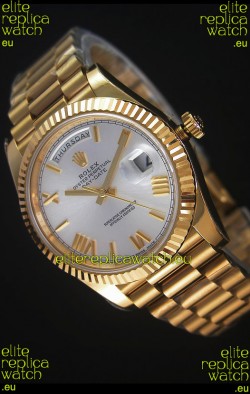 Rolex Day Date Japanese Replica Watch - Yellow Gold Casing in Steel Dial 40MM