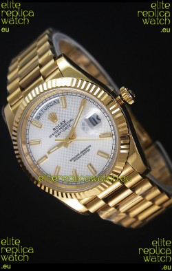 Rolex Day Date Japanese Replica Watch - Yellow Gold Casing in Steel Patterned Dial 40MM