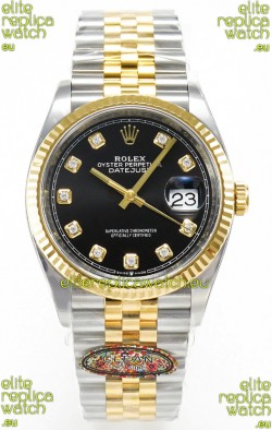 Rolex Super Clone Datejust ETA 3235 Movement 36MM Two Tone Yellow Gold Swiss Black Dial Watch