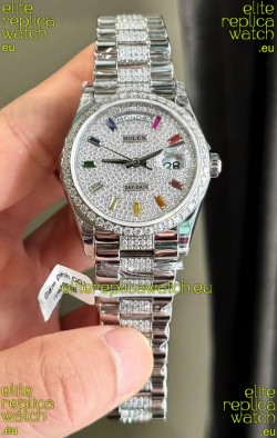 Rolex Day Date Super Clone White Gold Plated Custom Modified Diamonds Paved Watch 