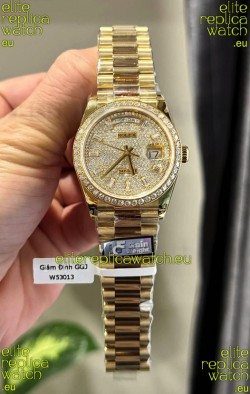 Rolex Day Date Super Clone Yelllow Gold Plated Custom Modified Diamonds Paved Watch 