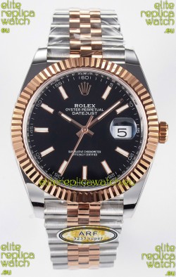 Rolex Super Clone Datejust ETA 3235 Movement 41MM Two Tone Rose Gold Plating Black Dial Watch