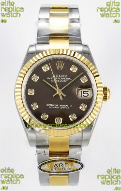 Rolex Super Clone Datejust ETA 2688 Movement 31MM Two Tone Yellow Gold Brown Dial 