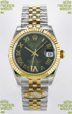 Rolex Super Clone Datejust ETA 2688 Movement 31MM Two Tone Yellow Gold Swiss Green Dial 