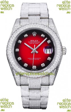 Rolex Datejust 41MM Swiss Replica - Iced Out Edition in Red Dial 