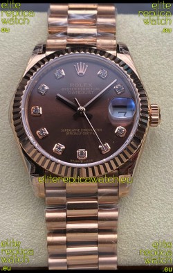 Rolex Datejust 31MM Swiss Watch in 904L Steel Rose Gold Chocolate Dial 1:1 Mirror Replica