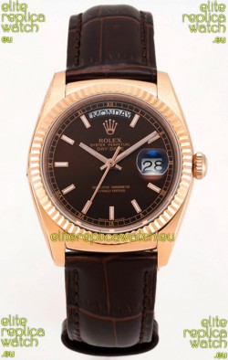 Rolex Day Date Rose Gold 904L Steel Casing Watch in Brown Dial 36MM - 1:1 Mirror Quality