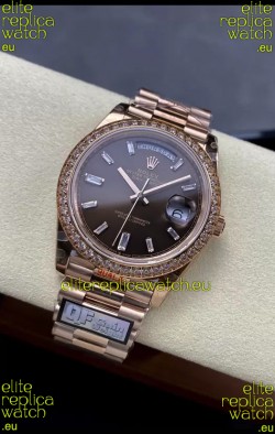 Rolex Day Date 40MM 1:1 Rose Gold in Brown Dial 1:1 Mirror Replica Watch