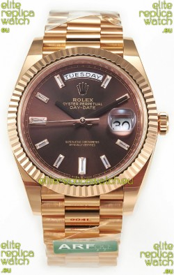 Rolex Day Date 40MM 1:1 Rose Gold in Brown Dial 1:1 Mirror Replica Watch