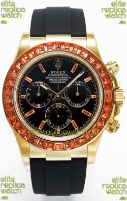 Rolex Daytona Super Clone Daytona Yellow Gold Casing Black Dial with Sapphires Bezel 