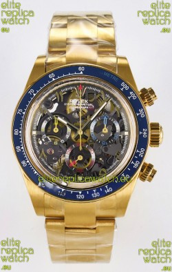 Rolex Daytona Super Clone Artisans De Geneve Yellow Gold Watch Blue Bezel Skeleton Watch 
