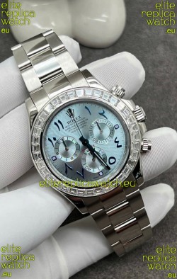 Rolex Cosmograph Daytona ICE Blue Dial Diamonds Bezel Cal.4130 Movement - 904L Steel Watch