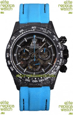 Rolex Daytona DiW Skeleton Carbon Edition Watch - Forged Carbon Casing Blue Strap 1:1 Mirror Replica