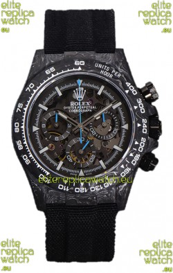 Rolex Daytona DiW Skeleton Carbon Edition Watch - Forged Carbon Casing Black Strap 1:1 Mirror Replica