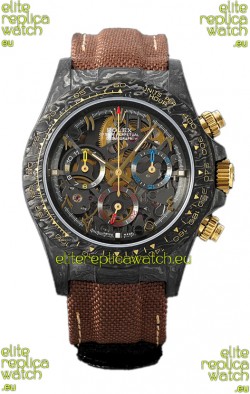 Rolex Daytona DiW Skeleton Carbon Edition Watch - Forged Carbon Casing Brown Strap 1:1 Mirror Replica