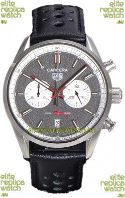 Tag Heuer Carrera Chronograph 43 Swiss Quartz Replica Watch Grey Dial Leather Strap