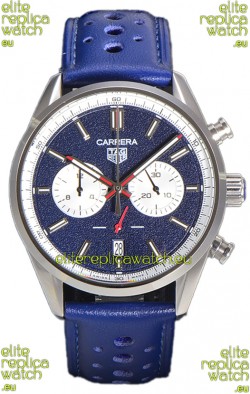Tag Heuer Carrera Chronograph 43 Swiss Quartz Replica Watch Blue Dial Leather Strap 