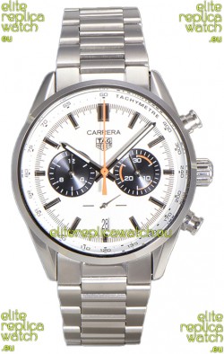 Tag Heuer Carrera Chronograph 43 Swiss Quartz Replica Watch White Dial Steel Strap 