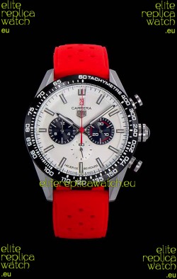 Tag Heuer Carrera Swiss Quartz Movement Replica Watch in White Dial - Red Rubber Strap