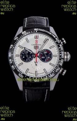Tag Heuer Carrera Swiss Quartz Movement Replica Watch in White Dial - Black Leather Strap