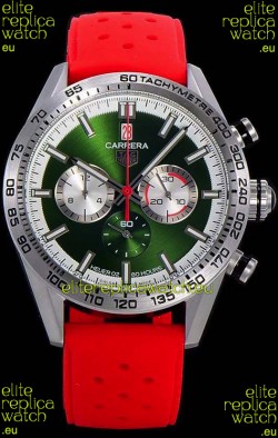 Tag Heuer Carrera Swiss Quartz Movement Replica Watch in Green Dial - Red Rubber Strap