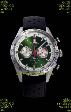 Tag Heuer Carrera Swiss Quartz Movement Replica Watch in Green Dial - Black Rubber Strap