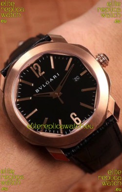 Bvlgari Octo Roma Edition 1:1 Mirror Replica in Rose Gold - Black Dial 